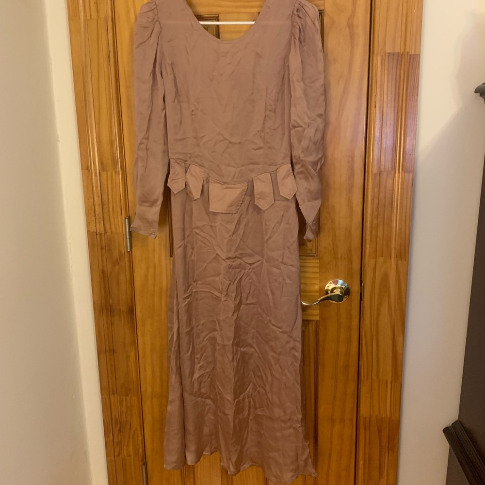 OOAK Samantha pleet Midas dress sample lustrous beige silk medium